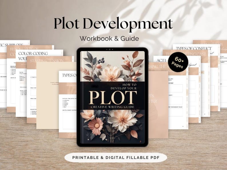 Story planning worksheet from the Plot Development Workbook – guided writing prompts for authors to develop characters and structure plots.