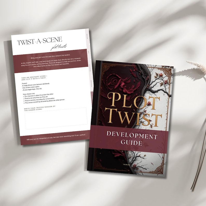 Cover of The Plot Twist Lab interactive creative writing workbook PDF for writers of thriller, fantasy, romance, and mystery