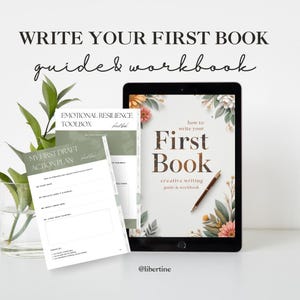 First Book Writing Guide PDF for beginners with interactive workbook, writing prompts, checklists, and self-publishing tips