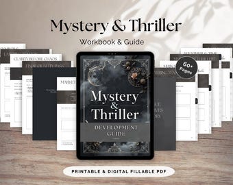 Mystery & Thriller Writing Workbook | Interactive Story Planner PDF for Novel Writers | Greyscale Version Included