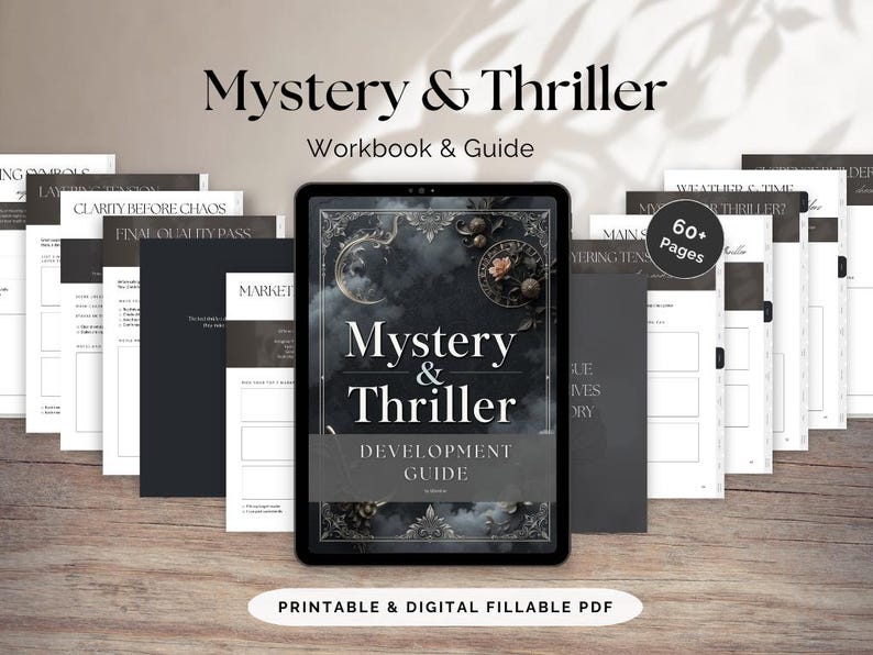 Mystery thriller novel workbook PDF for writers with character, plot, and suspense exercises.