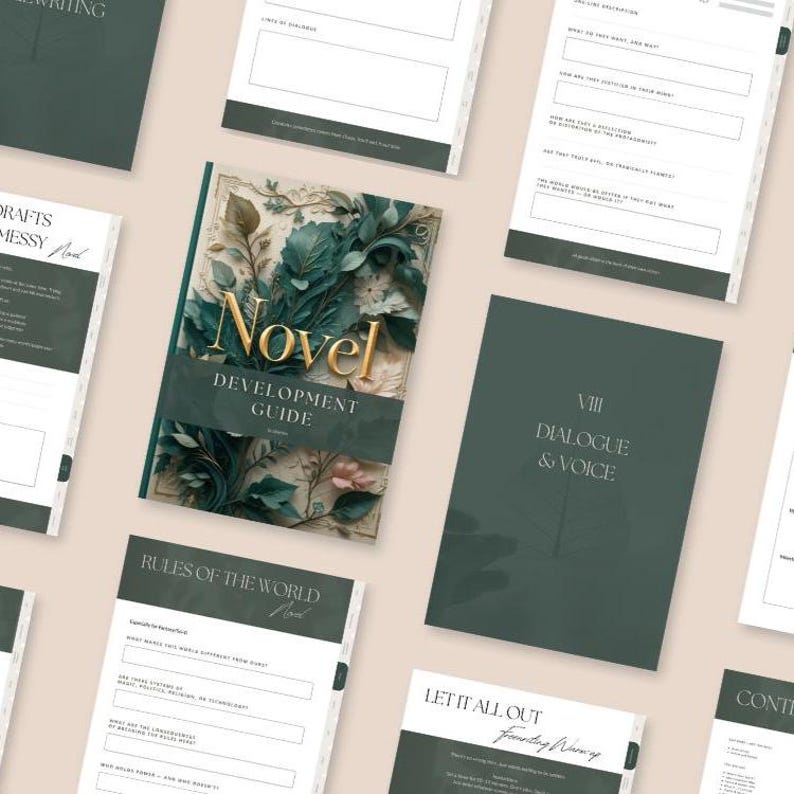Novel Writing Planner PDF with prompts, worksheets, and trackers for authors to plan and write their book