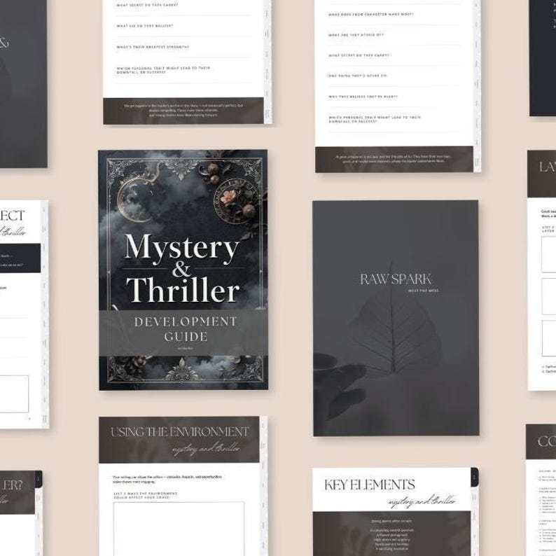 Mystery thriller novel workbook PDF for writers with character, plot, and suspense exercises.