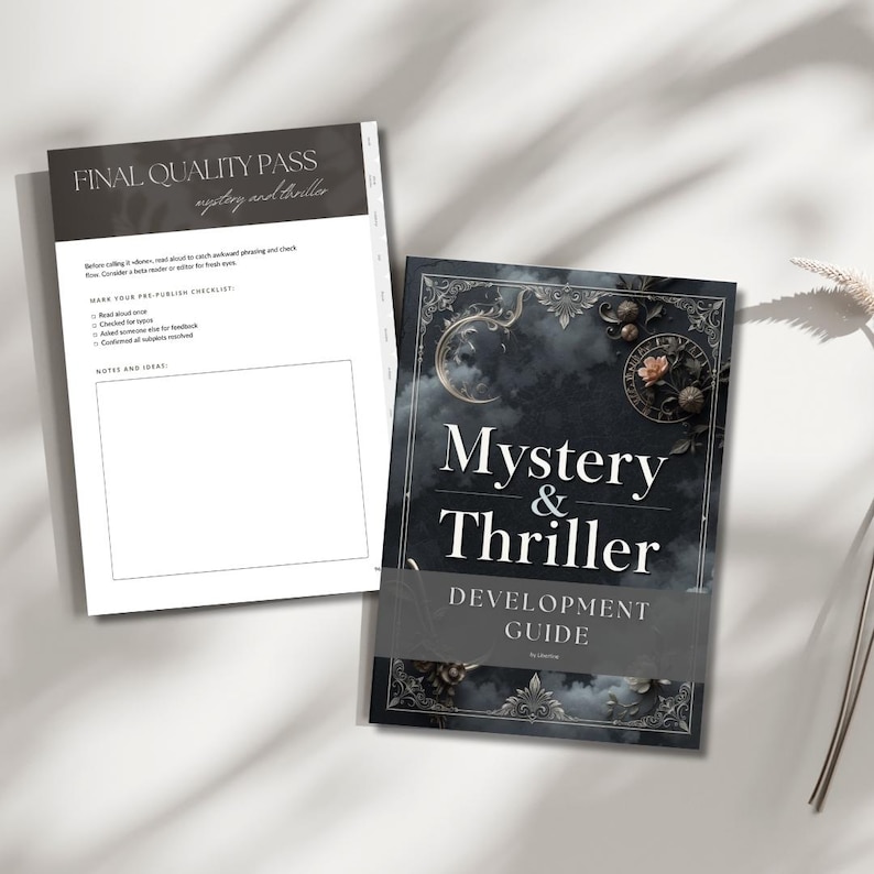 Mystery thriller novel workbook PDF for writers with character, plot, and suspense exercises.