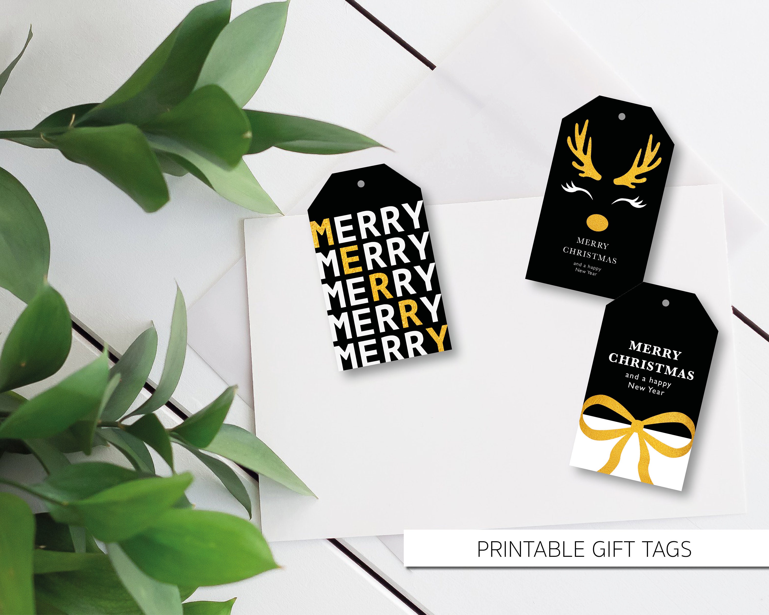 10 Printable Christmas Gift Tags Black Gold Set of 10 Holiday Gift Tags ...
