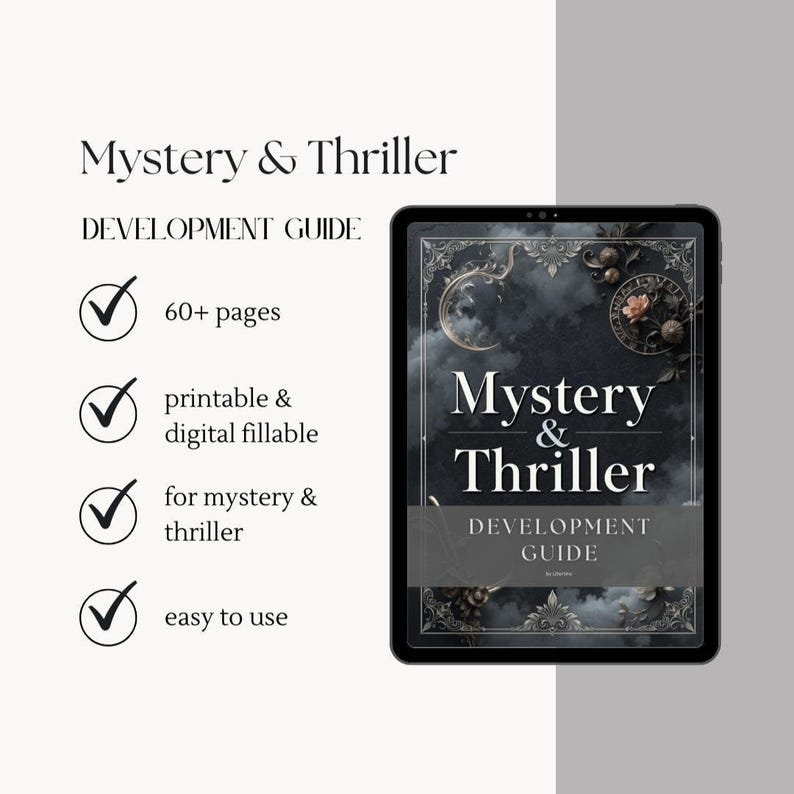 Mystery thriller novel workbook PDF for writers with character, plot, and suspense exercises.