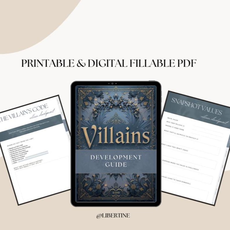 Villain Development Guide PDF workbook for writers – creative writing resource to build unforgettable antagonists and complex villains.