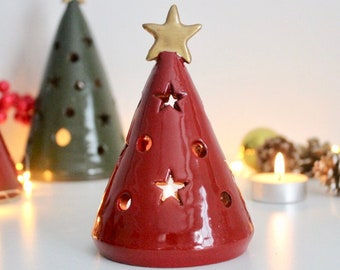 Weihnachten Baum Kerzenhalter, Keramik Teelicht, Urlaub Dekor Bäume Laterne, Weihnachten Mini Keramik Leuchte