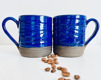 Blue Ceramic Coffee or Tea Cup, Pottery Mug 10 oz, Handmade Terracotta Cup, Housewarming Gift