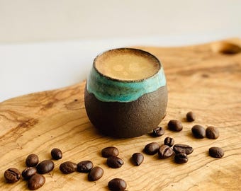 Tasse à expresso en grès noir, tasse à shot en céramique, tasse à demi-tasse, faïence émaillée verte, cadeau pour amateur de café, 45 ml (1,5 oz)