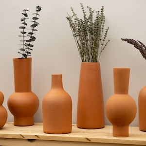 Pottery Tall Vase, Rustic Clay Vase, Large Terracotta Vase, Bohemian Decor Vases, Dried Flower Vase, New Home Gift