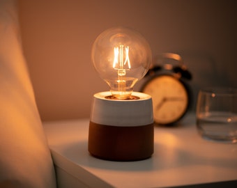 Modern Ceramic Bedroom Bedside Lamp, Unique Minimalist Desk Lighting with Edison Globe, Table Night Light, Mother Days Gift