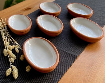 Ceramic Pottery White Plate Set 6 pcs, Terracotta Bowl, Clay Natural Plate, New Home Gift Plates