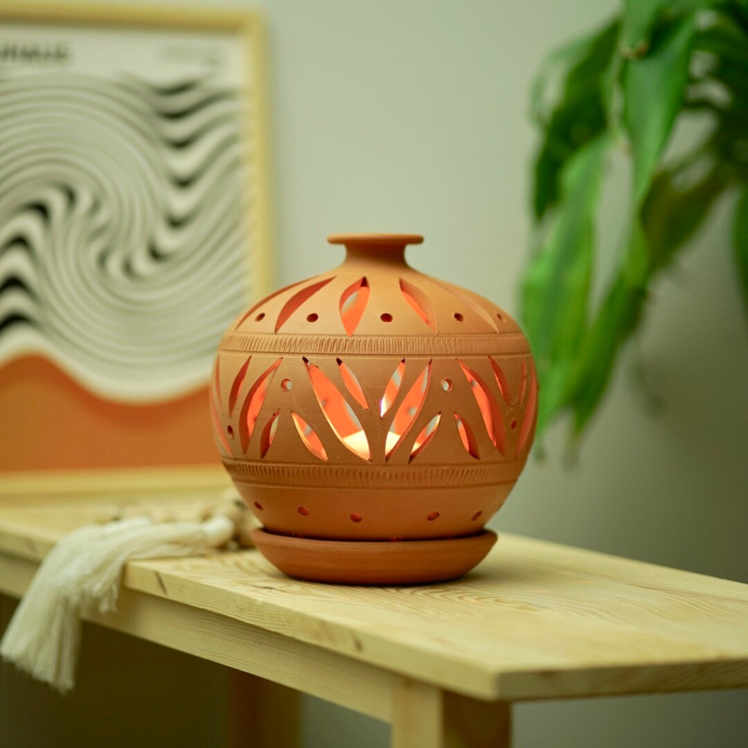 Pottery Candle Holder Lighting, Ceramic Tea Light Holder, Ethnic Home