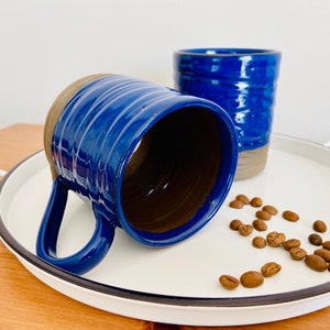 Blue Ceramic Coffee or Tea Cup, Pottery Mug 10 oz, Handmade Terracotta Cup, Housewarming Gift image 3
