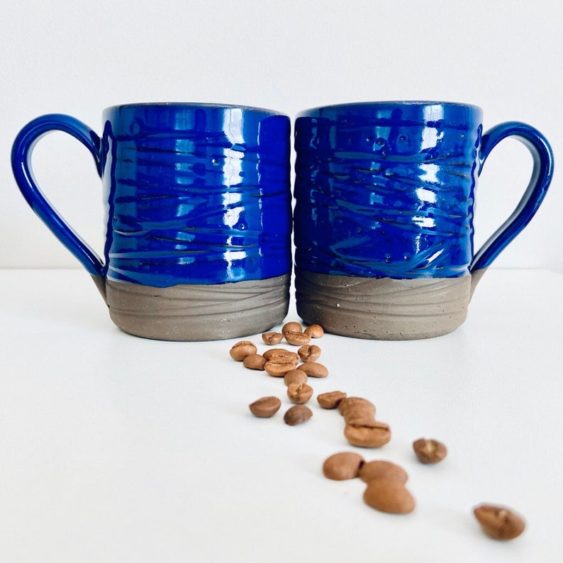 Blue Ceramic Coffee or Tea Cup, Pottery Mug 10 oz, Handmade Terracotta Cup, Housewarming Gift image 1