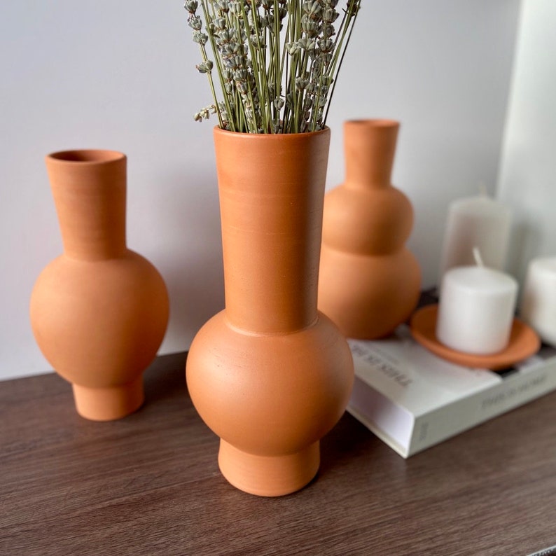 Pottery Natural Vases for Dried Flowers, Ceramic Boho Decor Vase, Living Room Centerpiece Vase, Unglazed Minimalist Rustic Vase, Fall Vases image 6