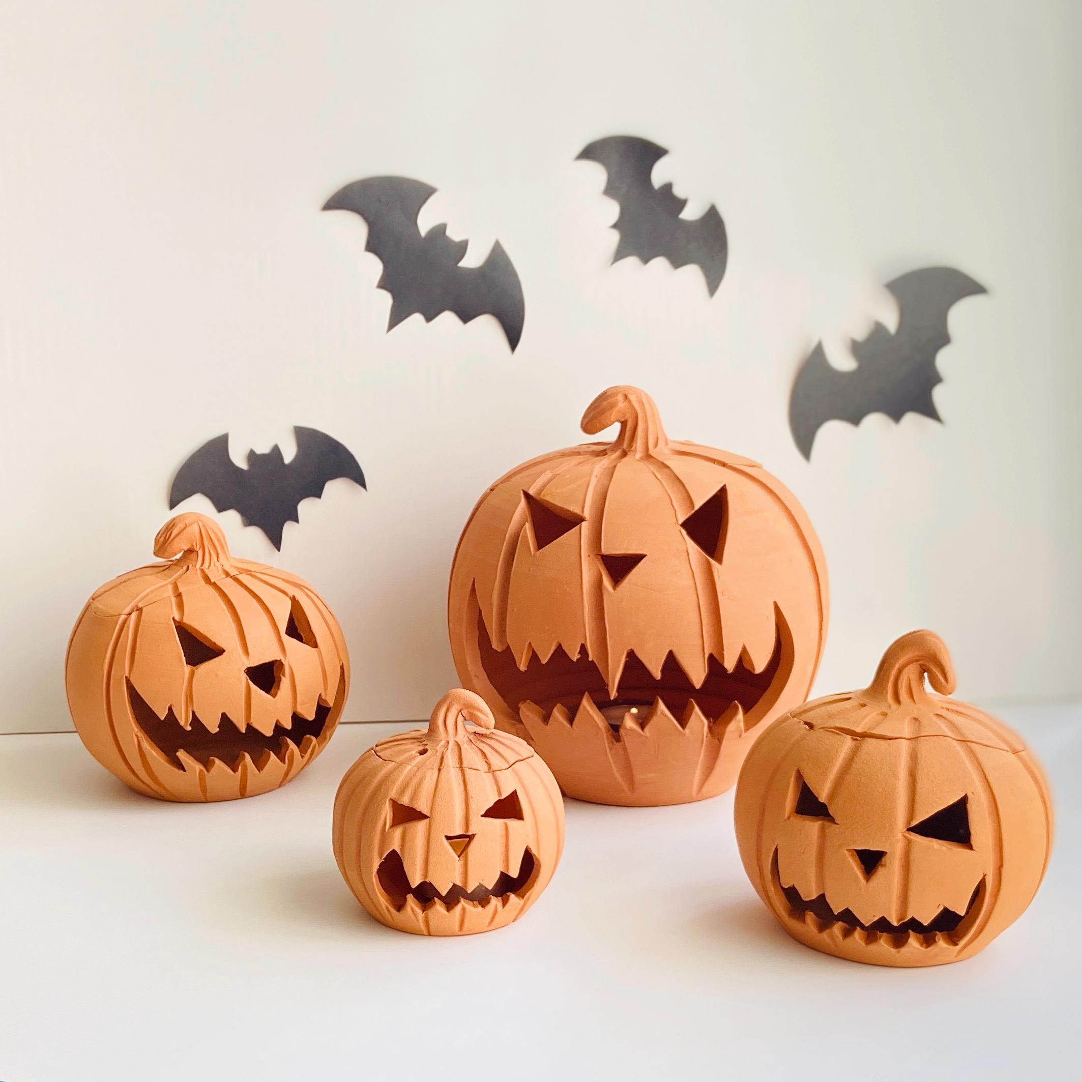 Halloween Scary Face Pumpkins, Pottery Jack O Lantern, Ceramic Tea