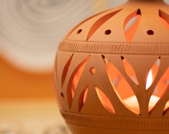 Moroccan Ceramic Lantern, Rustic Tea Light Holder, Pottery Candle Holder, Outdoor Patio Decor, Bohemian Home Decor, Housewarming Light