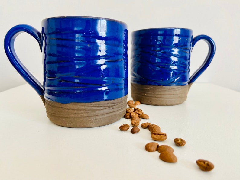 Blue Ceramic Coffee or Tea Cup, Pottery Mug 10 oz, Handmade Terracotta Cup, Housewarming Gift image 9