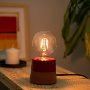 Pottery Red Table Lamp, Bedroom Light, Unique Edison Lamp, Concrete Desk Lamp, Living Room Night Light, Ceramic Housewarming Lighting image 2