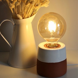 Handmade Pottery White Small Lamp, Modern Bedside Lighting, Scandinavian Desk Light, Unique Terracotta Room Decor Table Lamp image 3