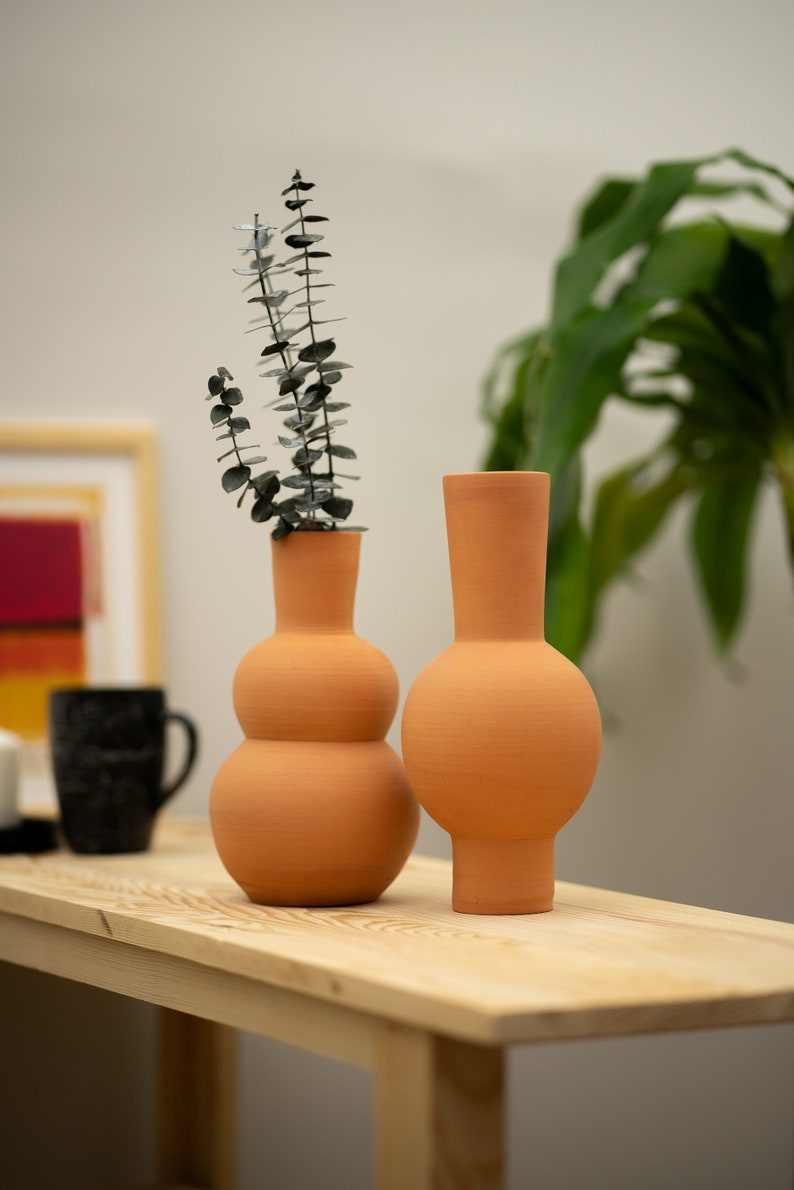 Pottery Natural Vases for Dried Flowers, Ceramic Boho Decor Vase, Living Room Centerpiece Vase, Unglazed Minimalist Rustic Vase, Fall Vases image 3