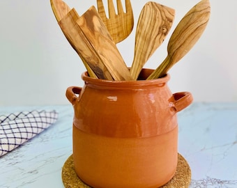 Grande portautensili in ceramica, contenitore per cucchiai in ceramica, organizer rustico per il bancone della cucina e contenitore di appoggio, regalo per cuoco di nuova casa