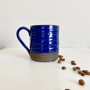 Blue Ceramic Coffee or Tea Cup, Pottery Mug 10 oz, Handmade Terracotta Cup, Housewarming Gift image 8