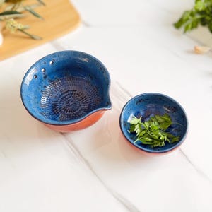 Ceramic Herb Stripper, Garlic Grater with Sauce Bowl, Pottery Kitchen Tool, Crusher Dish