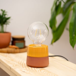 Yellow Ceramic Table Lamp, Pottery Bedside Night Light, Unique Small Lighting, Bohemian Bedroom Decor Light, Cute Lamp, Housewarming Light
