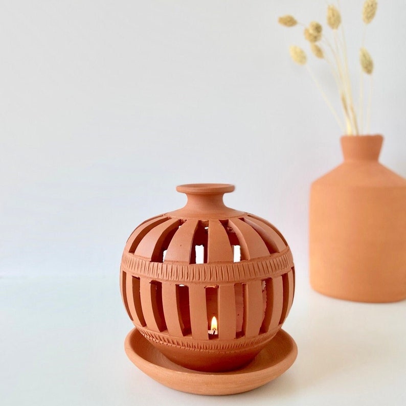 Boho Rustic Terracotta Candle Holder Handmade Pottery Etsy