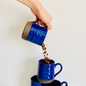 Blue Ceramic Coffee or Tea Cup, Pottery Mug 10 oz, Handmade Terracotta Cup, Housewarming Gift image 7