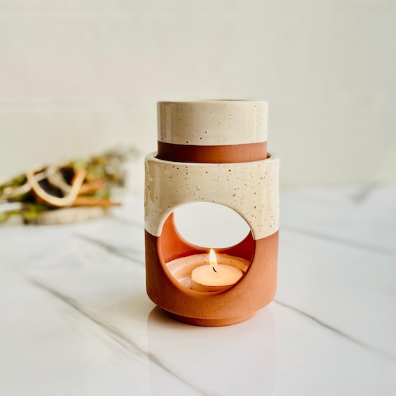 Ceramic Oil Burner Wax Warmer, Tea Light Candle Holder, Aromatherapy Diffuser, Spa & Yoga Room Decor, Stress Relief Gift