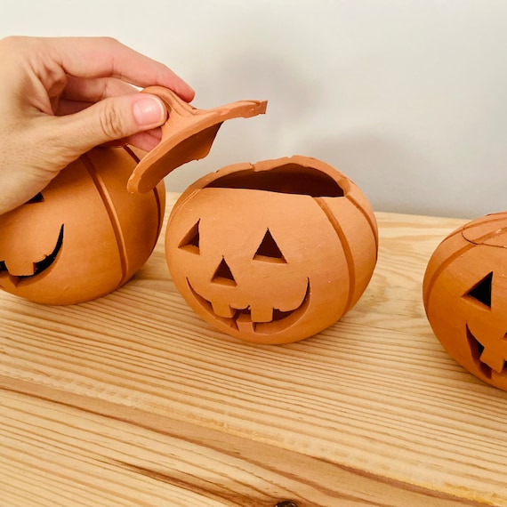 Terracotta Jack O Lantern Candle Holder, Rustic Halloween Decor - Etsy