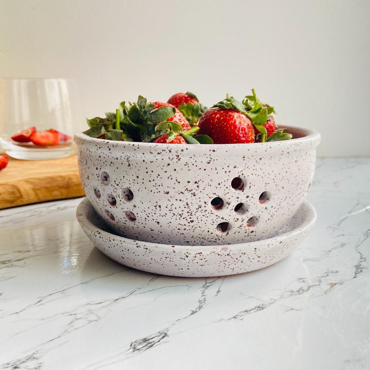 Speckled Ceramic Fruit Bowl with Drip Tray- Etsy