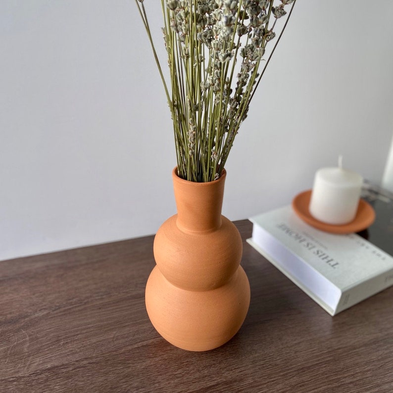 Pottery Natural Vases for Dried Flowers, Ceramic Boho Decor Vase, Living Room Centerpiece Vase, Unglazed Minimalist Rustic Vase, Fall Vases image 9