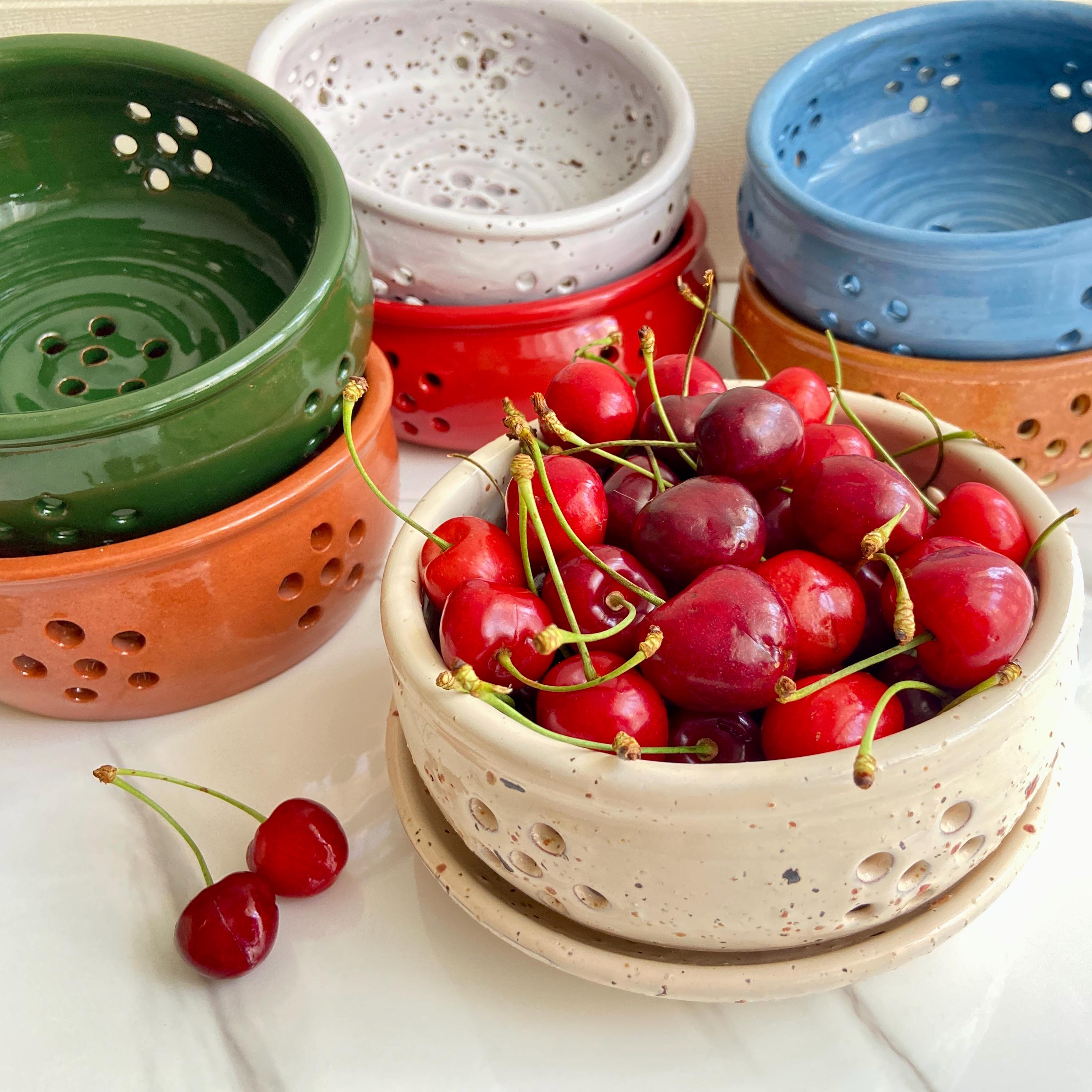 Beige Ceramic Berry Colander, Rustic Fruit Bowl, Boho Kitchen