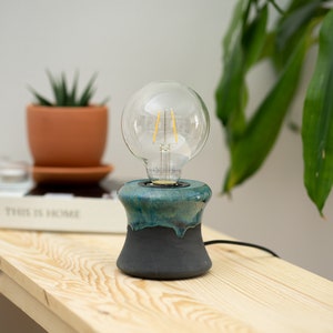 Ceramic Small Bedside Lamp, Pottery Table Lighting, Black Mini Night Light, Boho Decor Desk Lamp, Housewarming Light, Minimalist Rustic Lamp