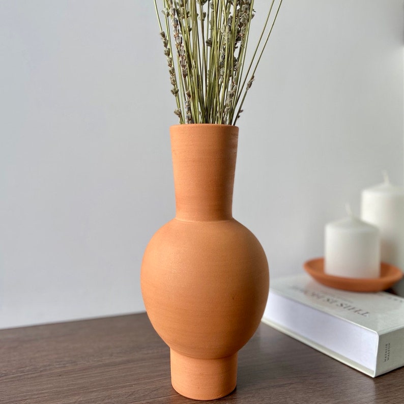 Pottery Natural Vases for Dried Flowers, Ceramic Boho Decor Vase, Living Room Centerpiece Vase, Unglazed Minimalist Rustic Vase, Fall Vases image 8