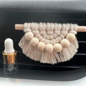 Macrame Air Diffuser Car Charm | Half Moon | Air Freshener | Mini Essential Oils Dropper | Tons Of Colors |