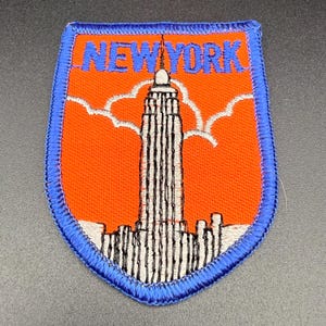 Patch vintage do Empire State Building de Nova York, lembrança laranja do horizonte de Nova York, patch de viagem retrô bordado.
