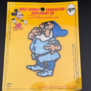 Vintage Disney Doc Dwarf Patch Streamline D944 Snow White Embroidered Applique NOS