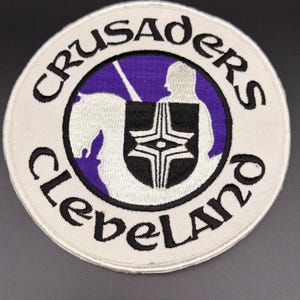Cleveland Crusaders Hockey Patch, Large 6 Inch Round Embroidered WHA Team Logo, Purple Black White