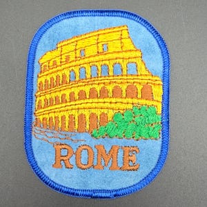 Vintage Rome Colosseum Patch, Embroidered Blue Felt Italy Travel Souvenir