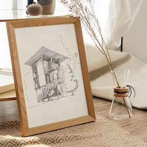 Delta Shelter, Olson Kundig, Tom Kundig sketch, architecture wall art, black and white wall print, Architecture drawing