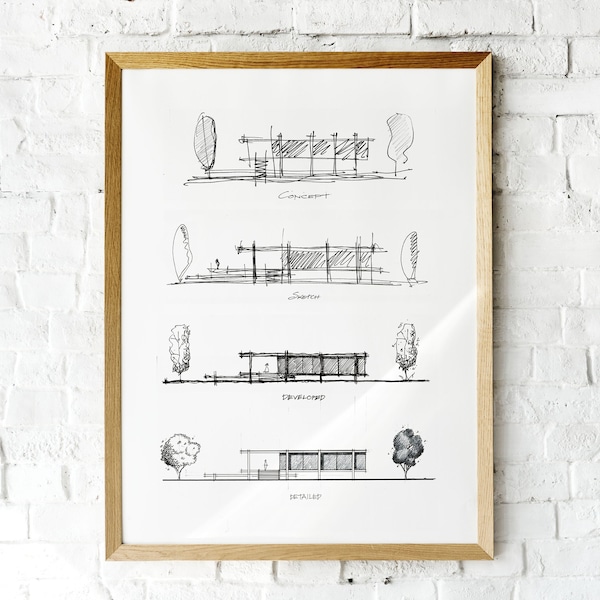 Farnsworth House, Ludwig Mies Van Der Rohe, Modernist architecture, 20th century american architecture, architecture wall art
