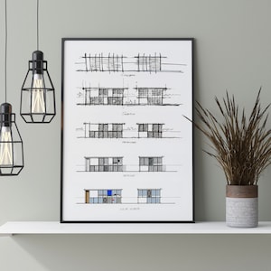 Eames House sketch, case study house, architecture wall art poster,