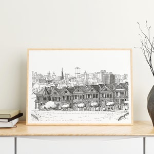 The Painted Ladies, San Francisco Architecture, Hand drawn architecture, Architectural wall art, Bespoke architecture drawing, California