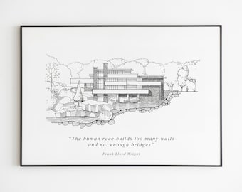 Falling Water, Frank Lloyd Wright, modernist architecture, modernism, American architecture, architecture wall art,